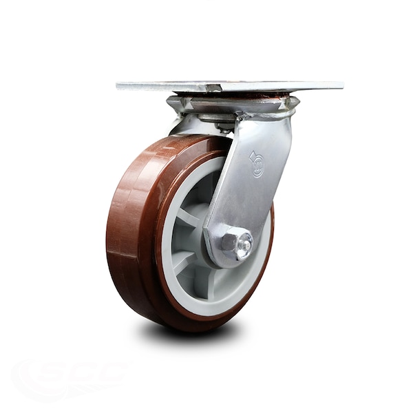 6 Inch Heavy Duty Top Plate Polyurethane Swivel Caster with Ball Bearing SCC